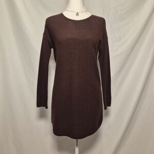 Eileen Fisher Brown Red 100% Extra Fine Merino Wool Long Minimalist Knit Top XS
